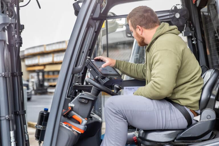 paradigm erp fullfillment pro software being used on a forklift